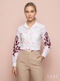 White / Burgundy Floral Batik Shirt
