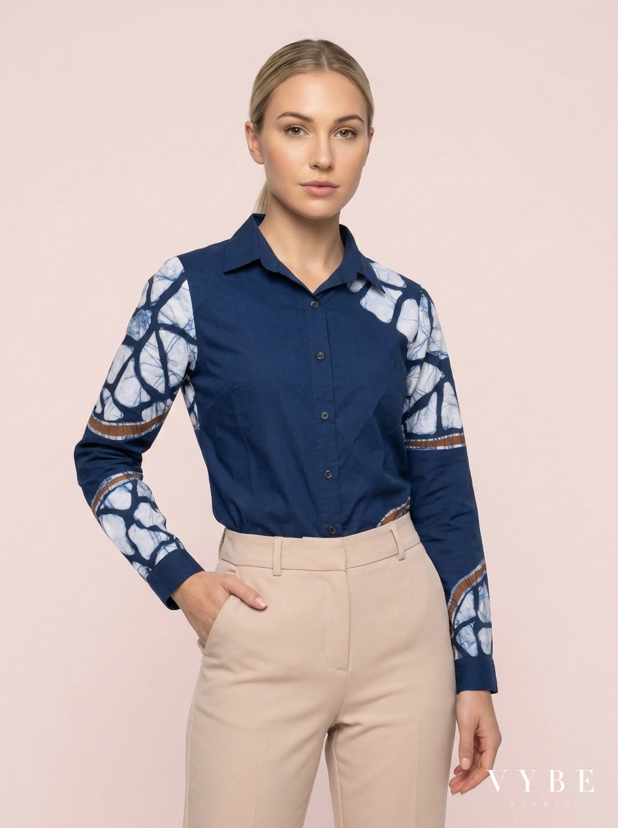 Navy Batik Panel Shirt