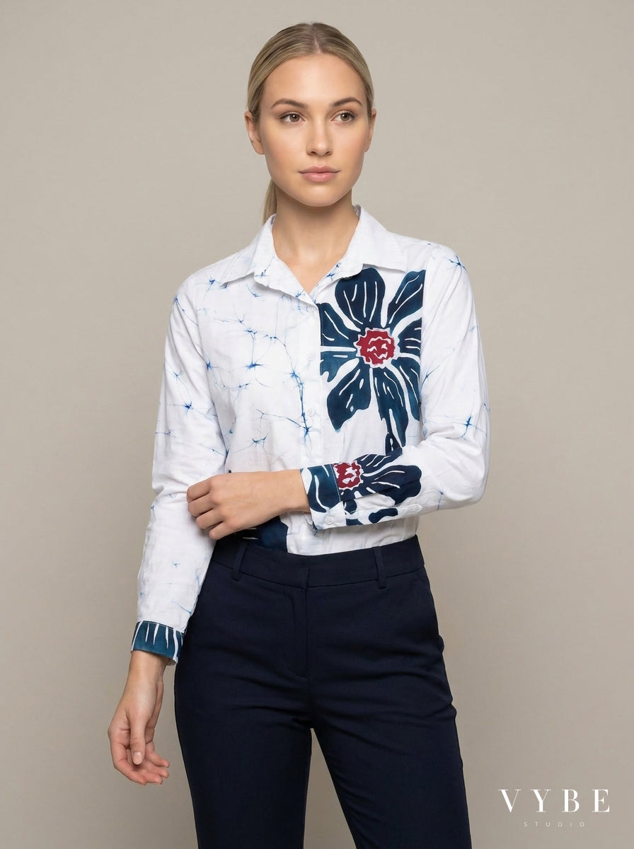 White / Navy Floral Shirt
