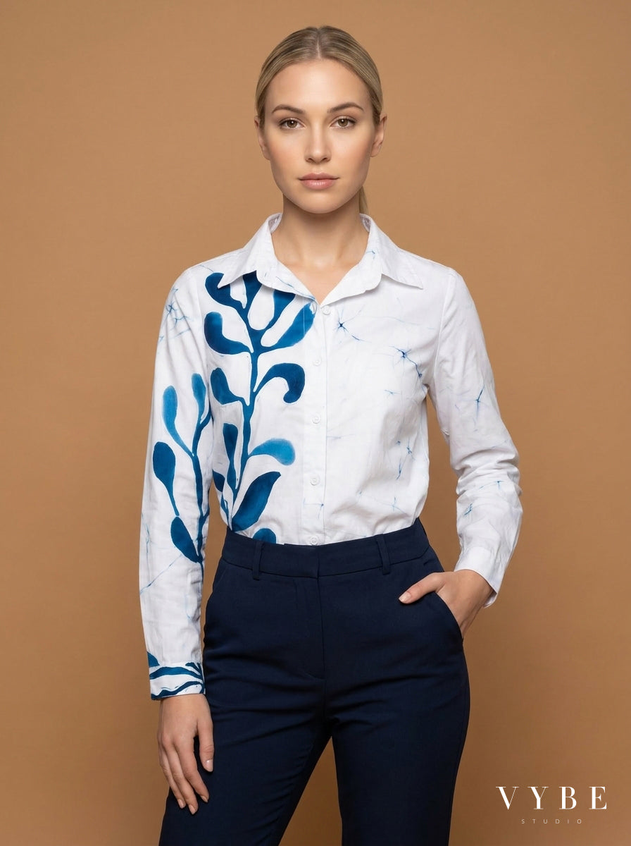 White / Blue Botanical Shirt