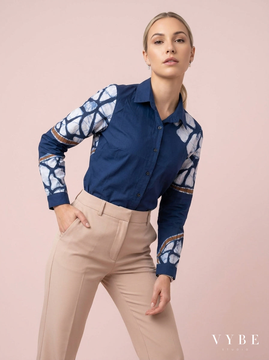 Navy Batik Panel Shirt