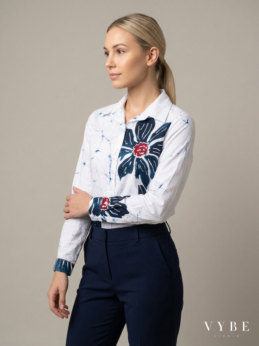 White / Navy Floral Shirt