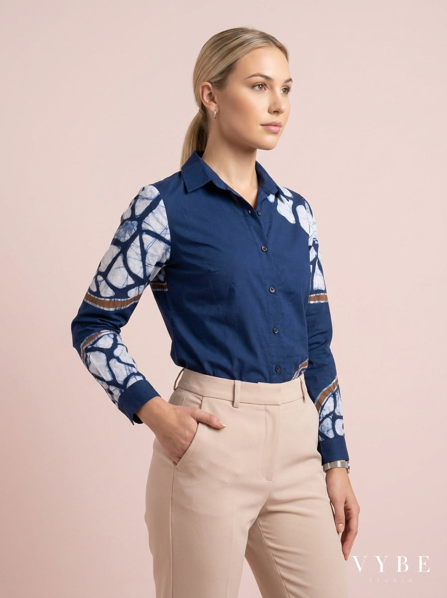 Navy Batik Panel Shirt