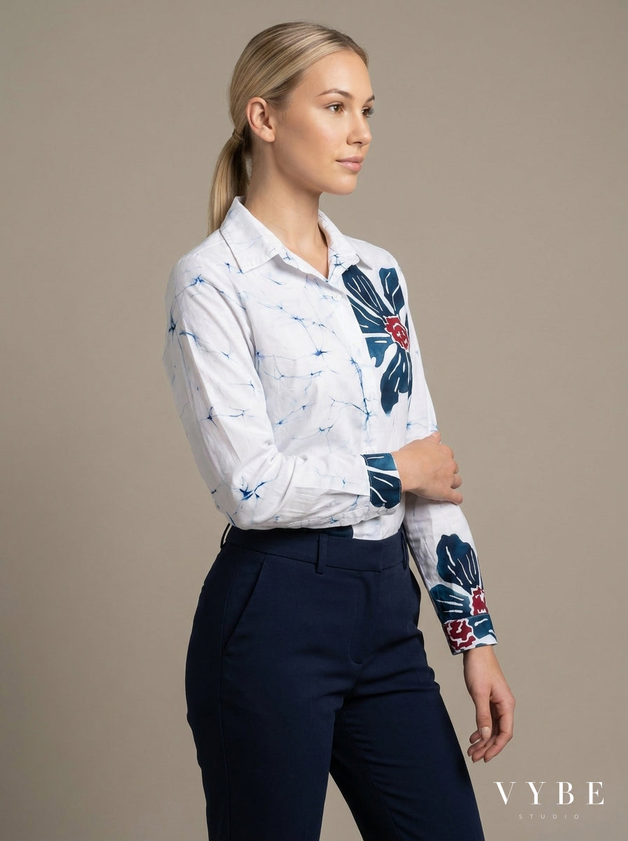 White / Navy Floral Shirt