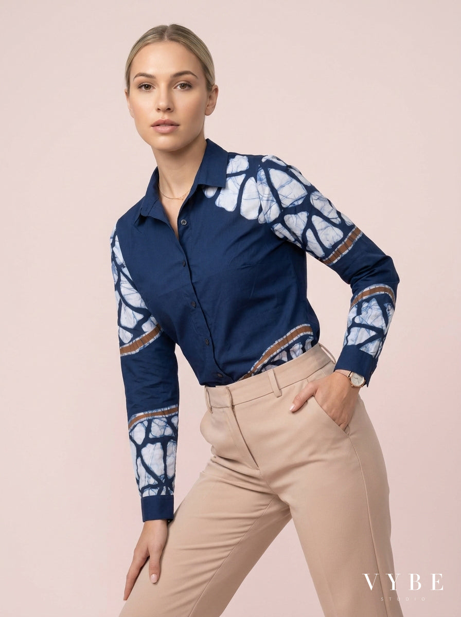 Navy Batik Panel Shirt
