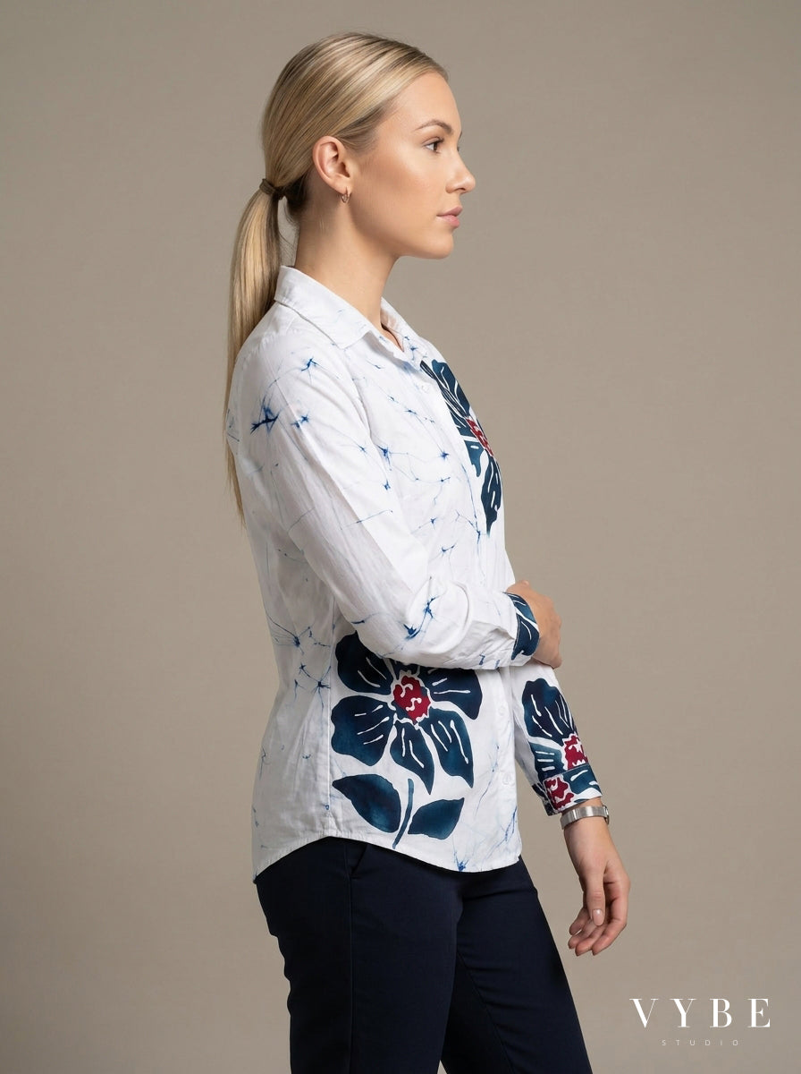 White / Navy Floral Shirt
