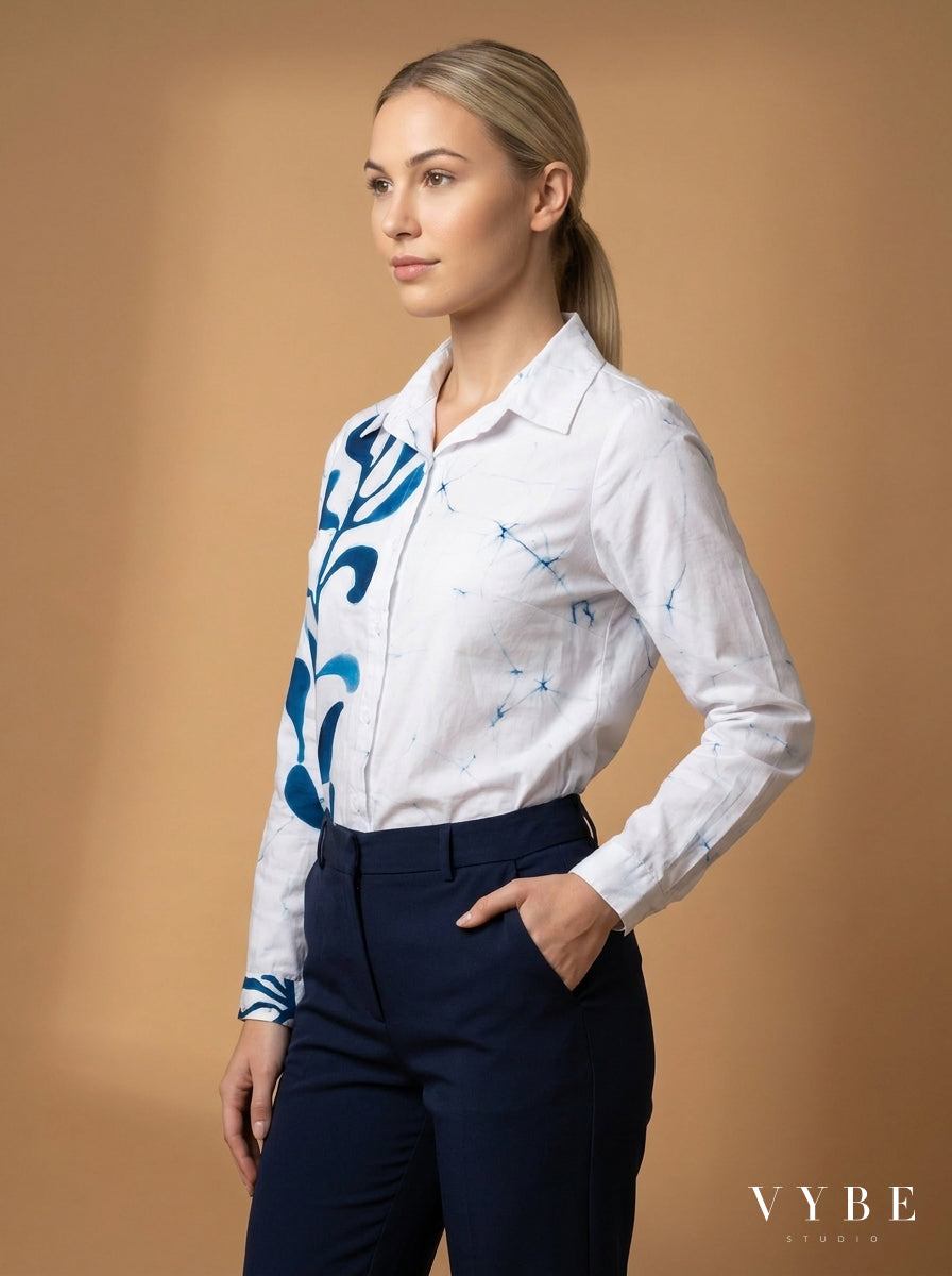 White / Blue Botanical Shirt