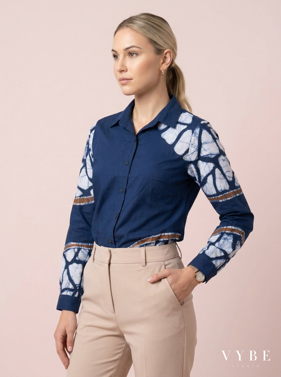 Navy Batik Panel Shirt