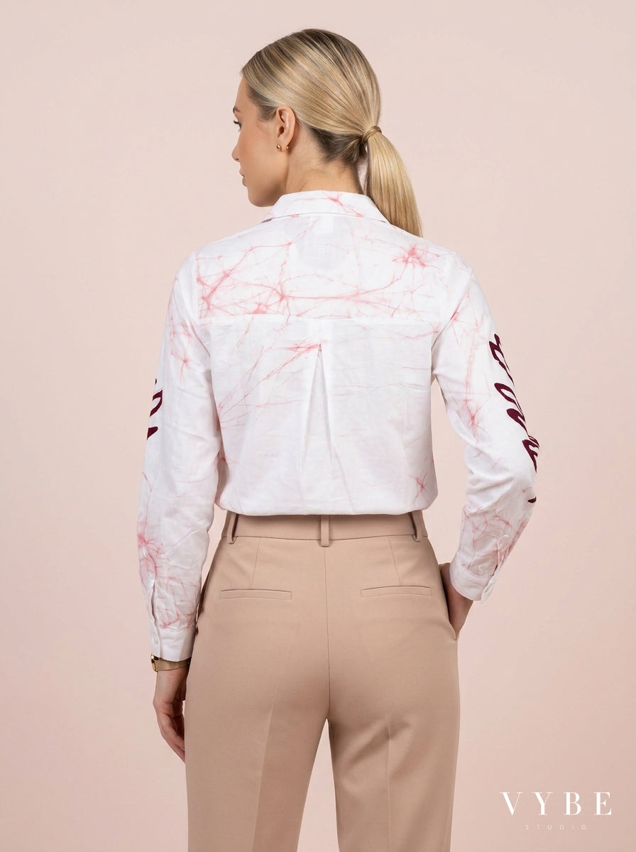 White / Burgundy Floral Batik Shirt