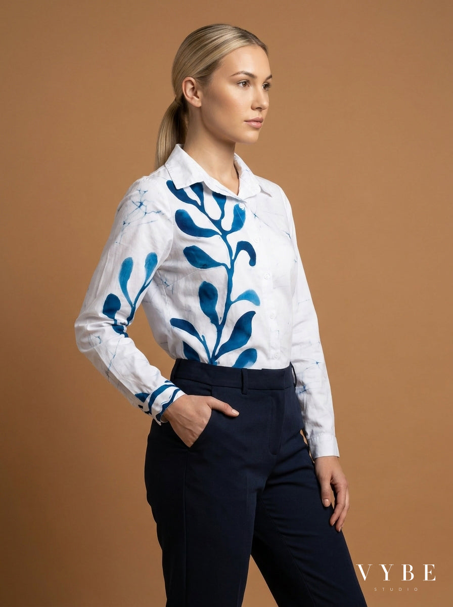 White / Blue Botanical Shirt