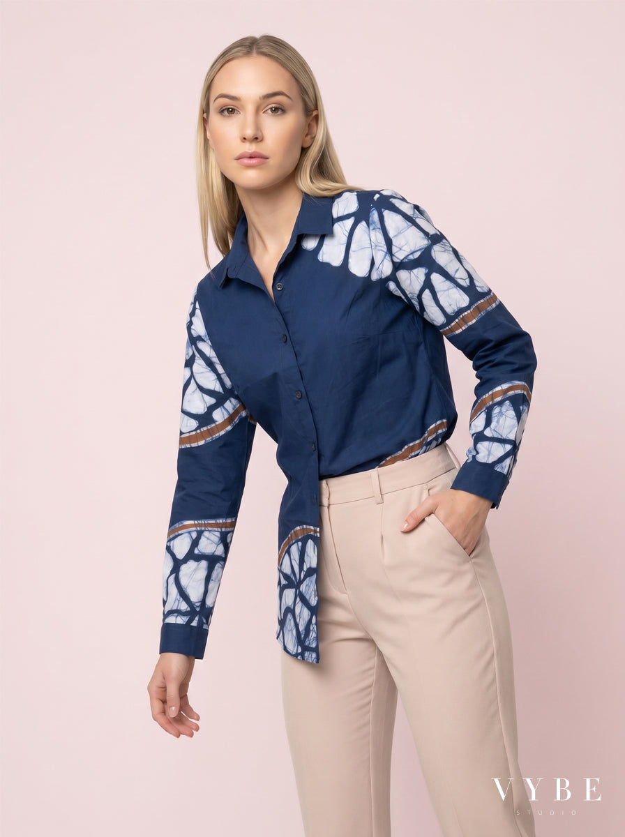 Navy Batik Panel Shirt