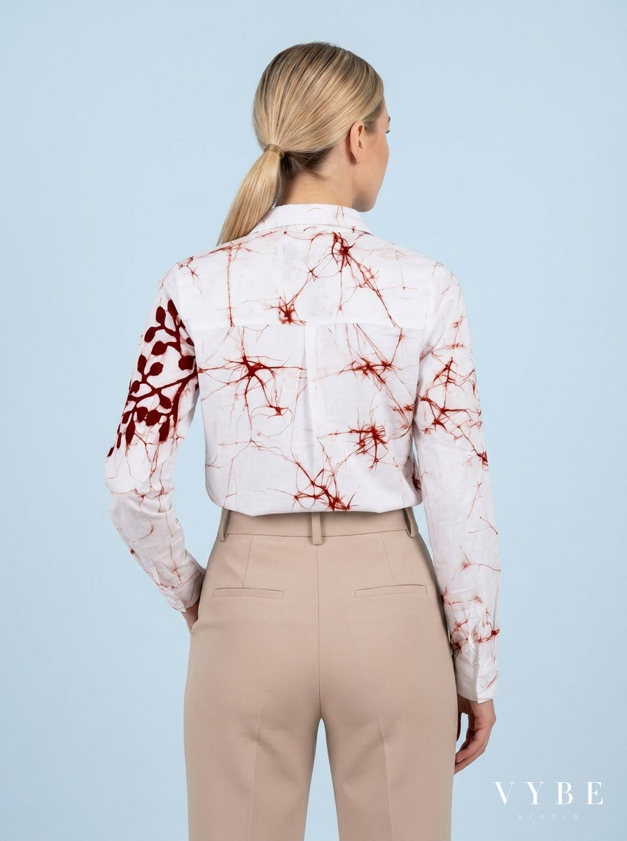 White / Rust Botanical Batik Shirt