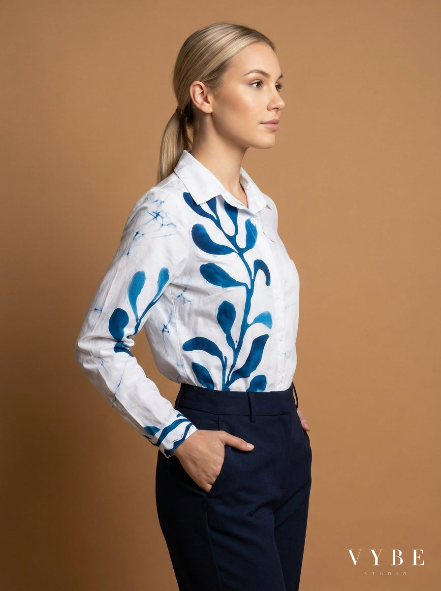 White / Blue Botanical Shirt