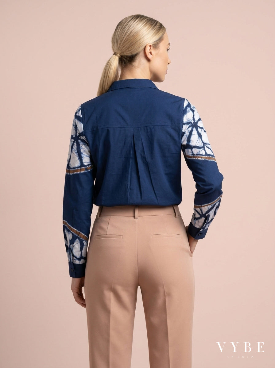 Navy Batik Panel Shirt