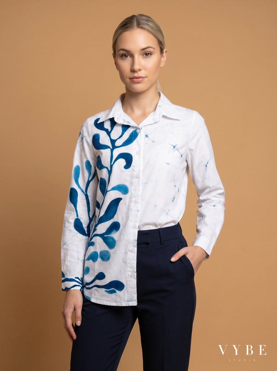 White / Blue Botanical Shirt