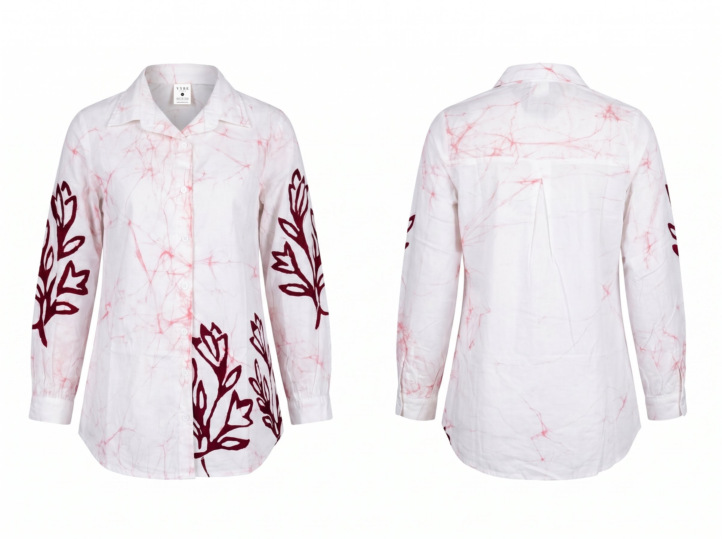 White / Burgundy Floral Batik Shirt