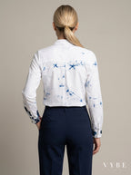 Boutique floral office shirt with navy blooms