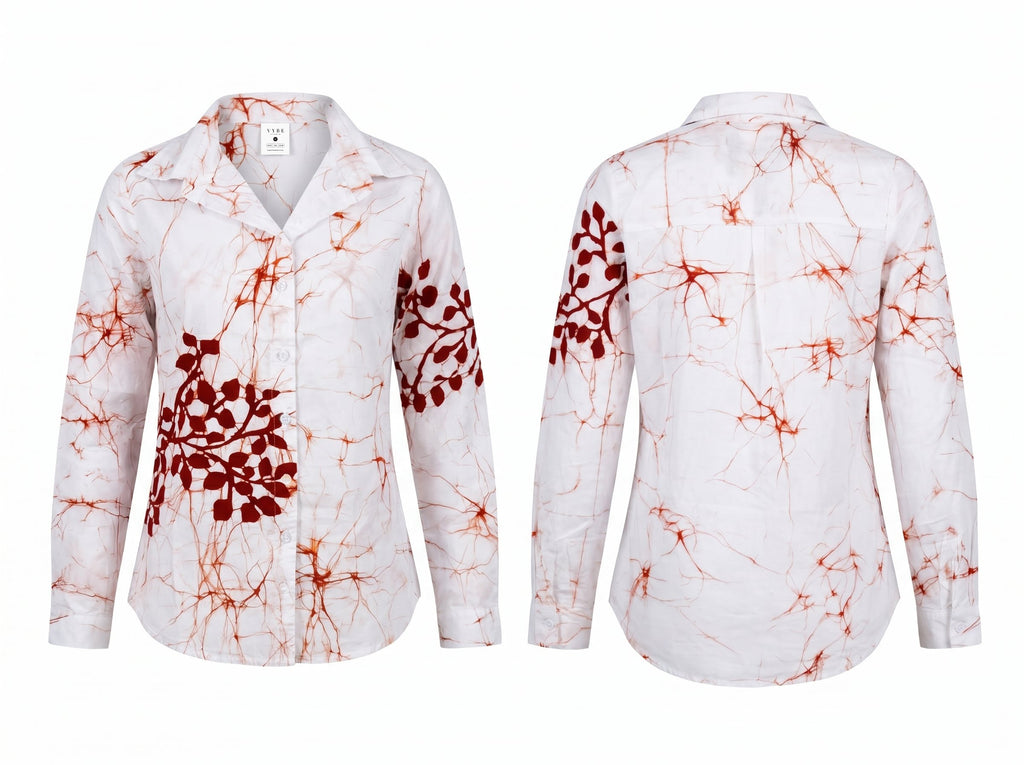 White / Rust Botanical Batik Shirt