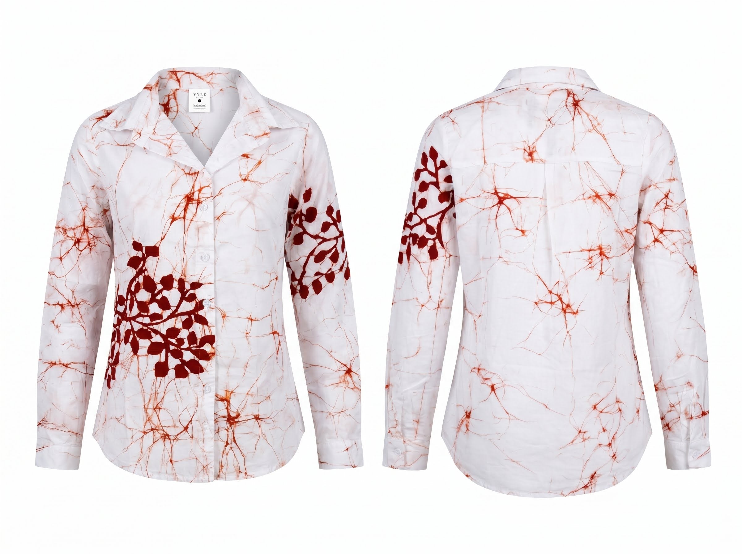 White / Rust Botanical Batik Shirt