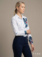 Premium white floral boutique officewear top