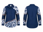 Woman wearing Navy Batik Panel Shirt by VYBE Studio